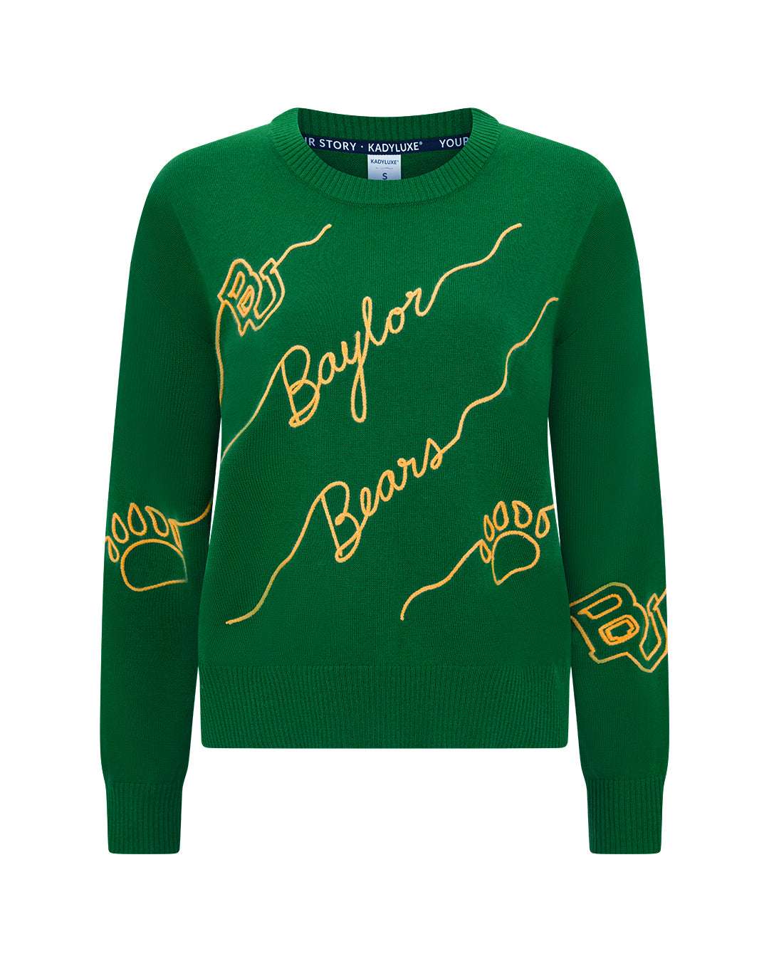 green long sleeve sweater with baylor bears embroidery, perfect for college game days