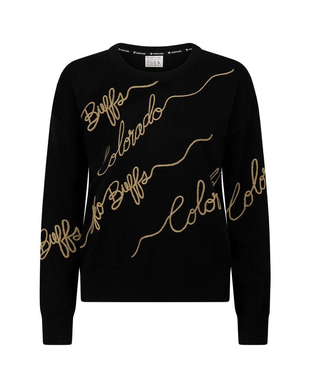 black long sleeve sweater with colorado buffaloes embroidery, perfect for college campus wear