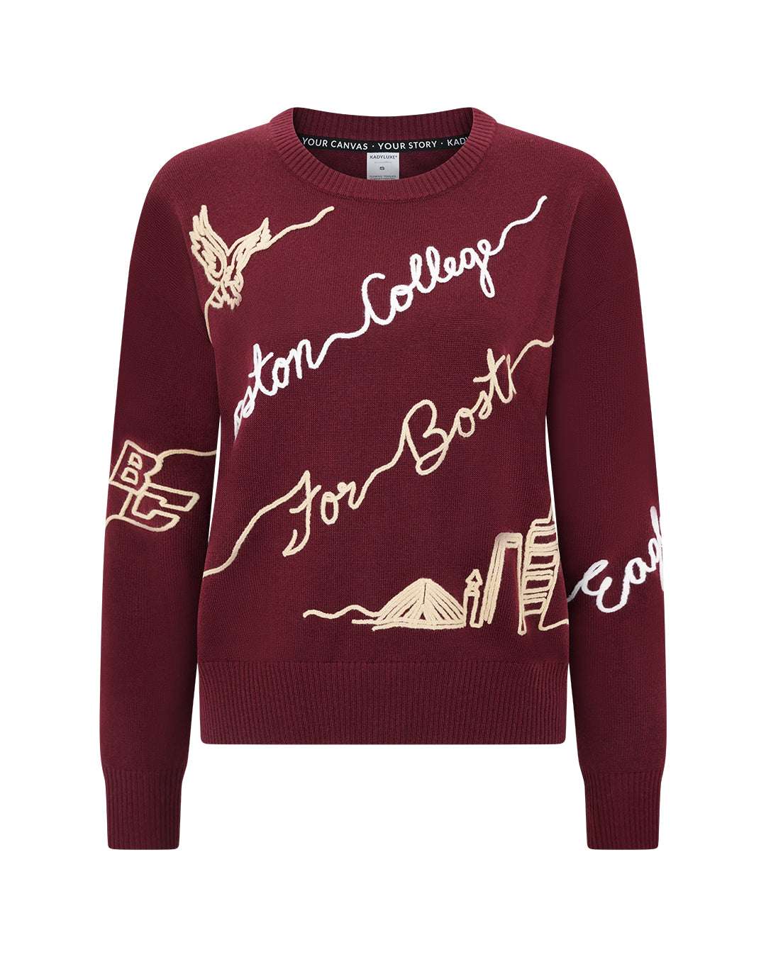 red long sleeve sweater with boston college eagles embroidery, perfect for back to school