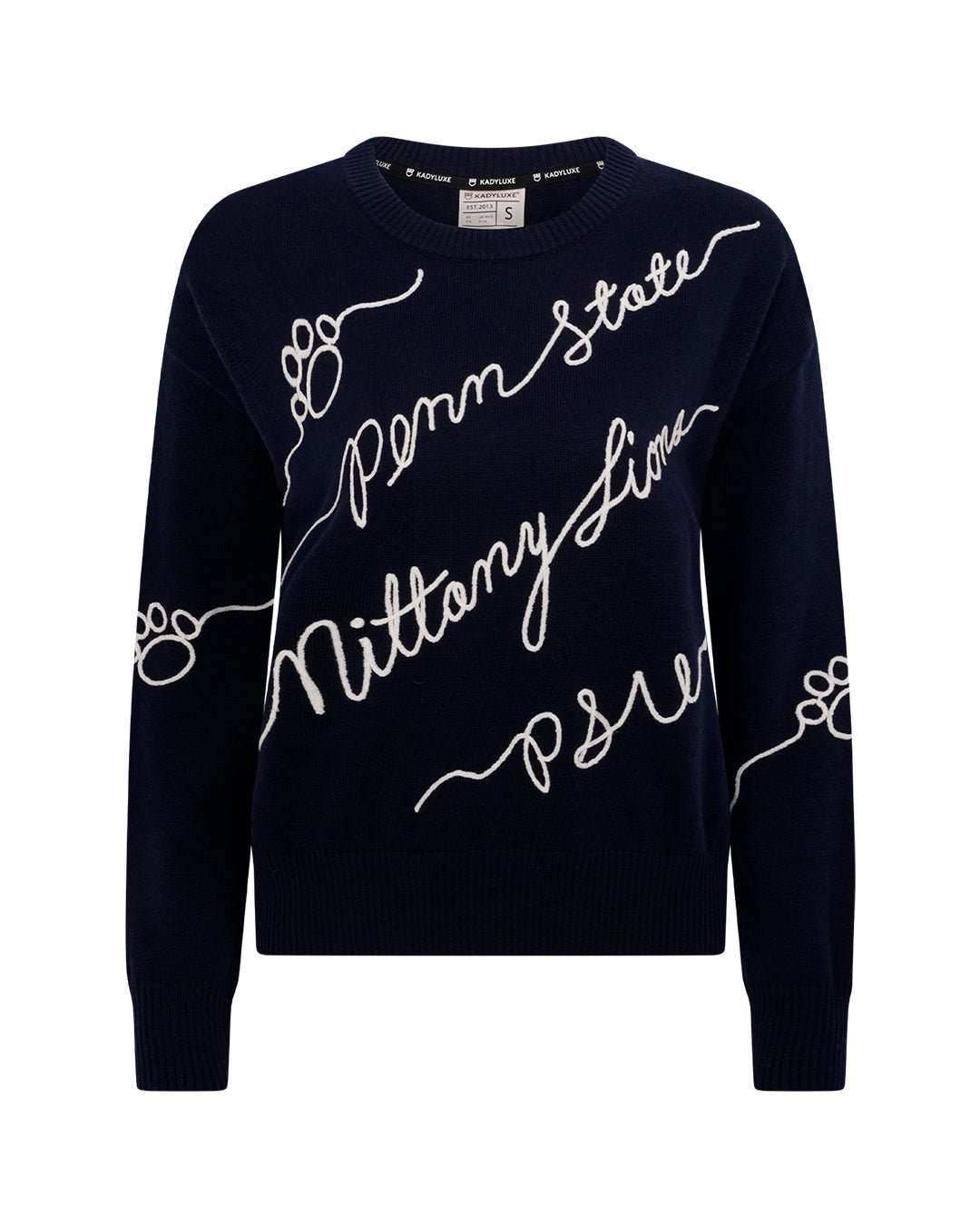 navy long sleeve sweater with penn state nittany lions embroidery, perfect for campus wear
