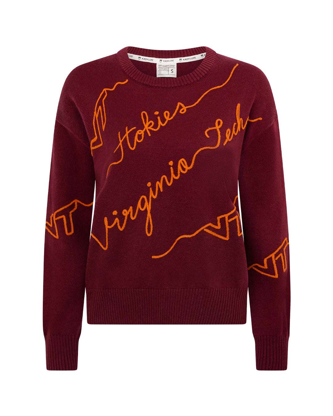 maroon long sleeve sweater with virginia tech hokies embroidery, perfect for game day looks