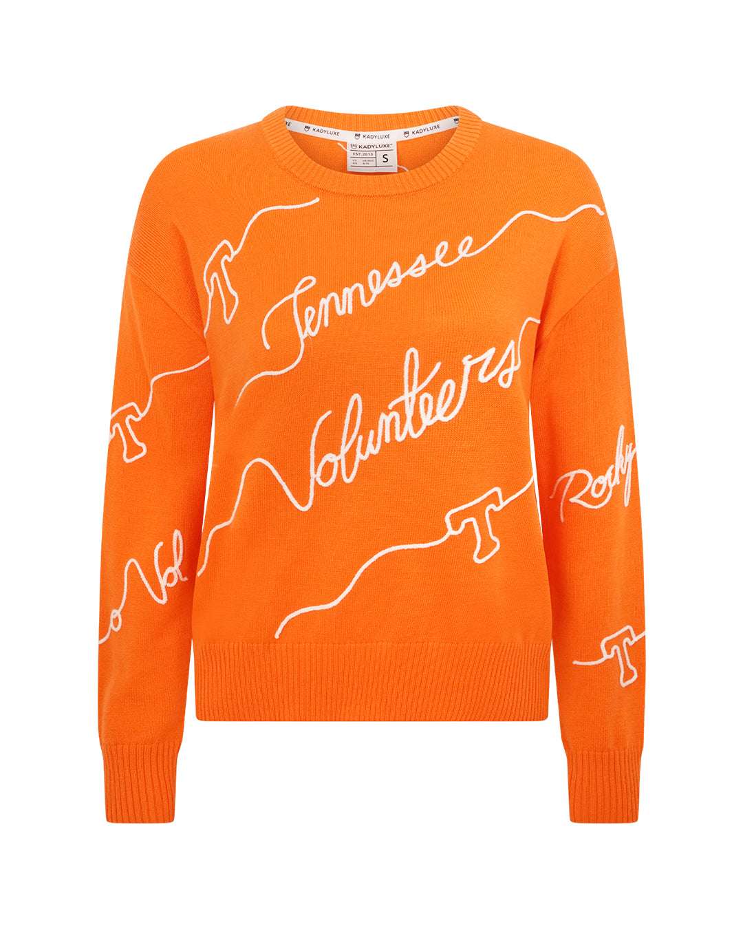 orange long sleeve sweater with tennessee volunteers embroidery, perfect for college tailgates