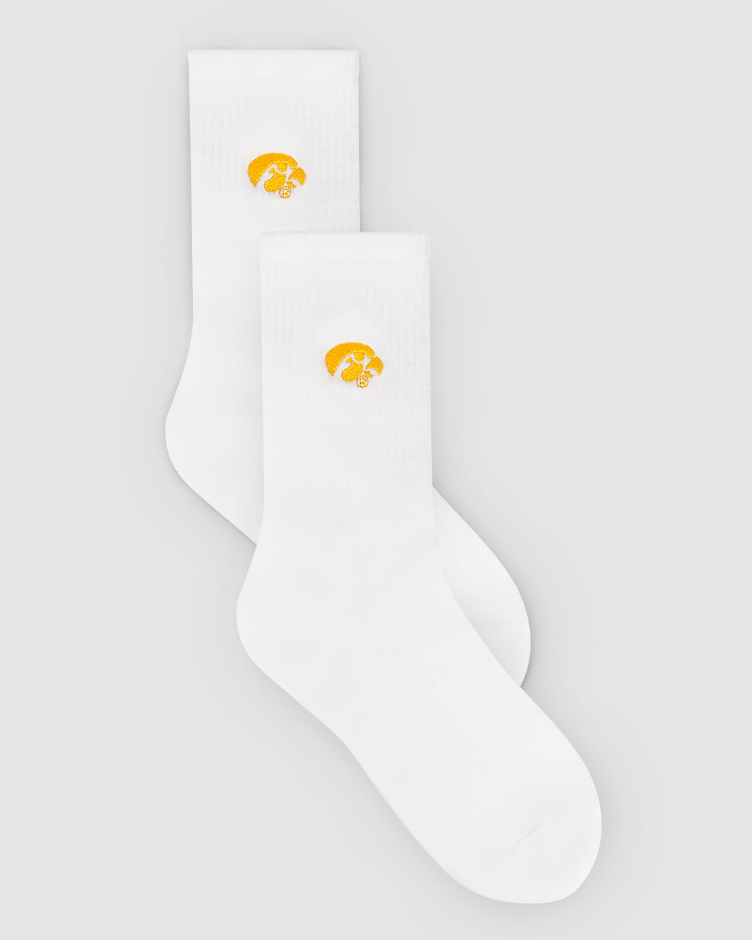 White crew sock with Iowa Hawkeyes patch, perfect for campus and lounging