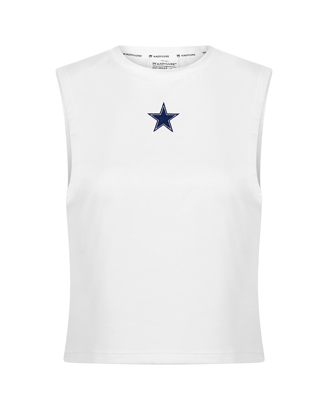 White empower tank with Dallas Cowboys star logo, perfect for workouts, tailgates, or game day style.