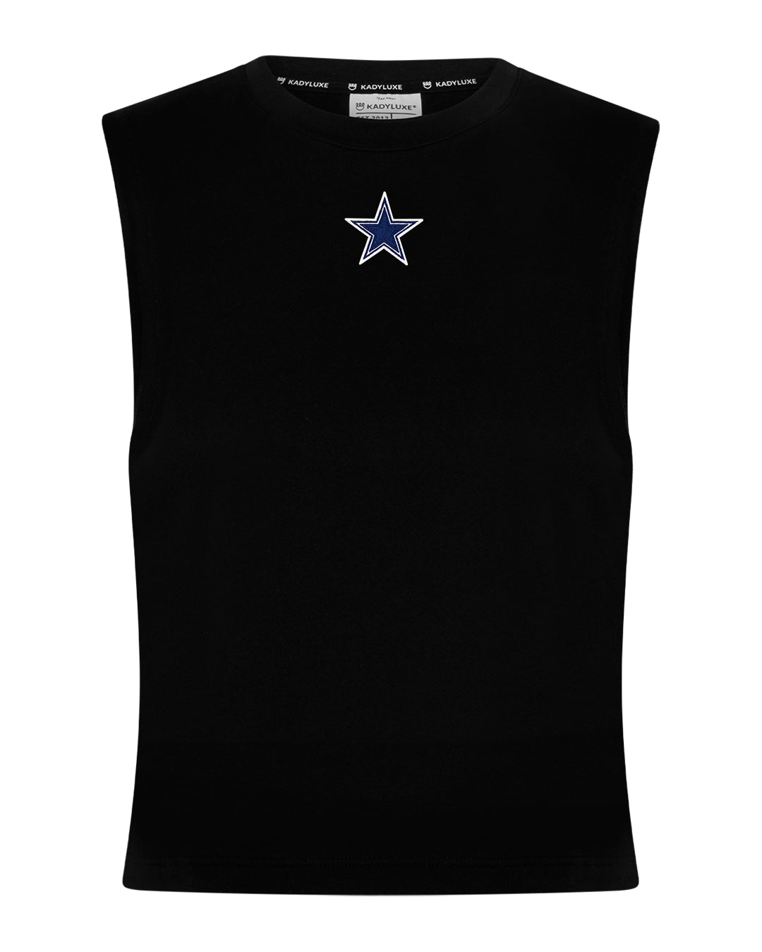 Black empower tank with Dallas Cowboys star logo, perfect for workouts, tailgates, or game day style.