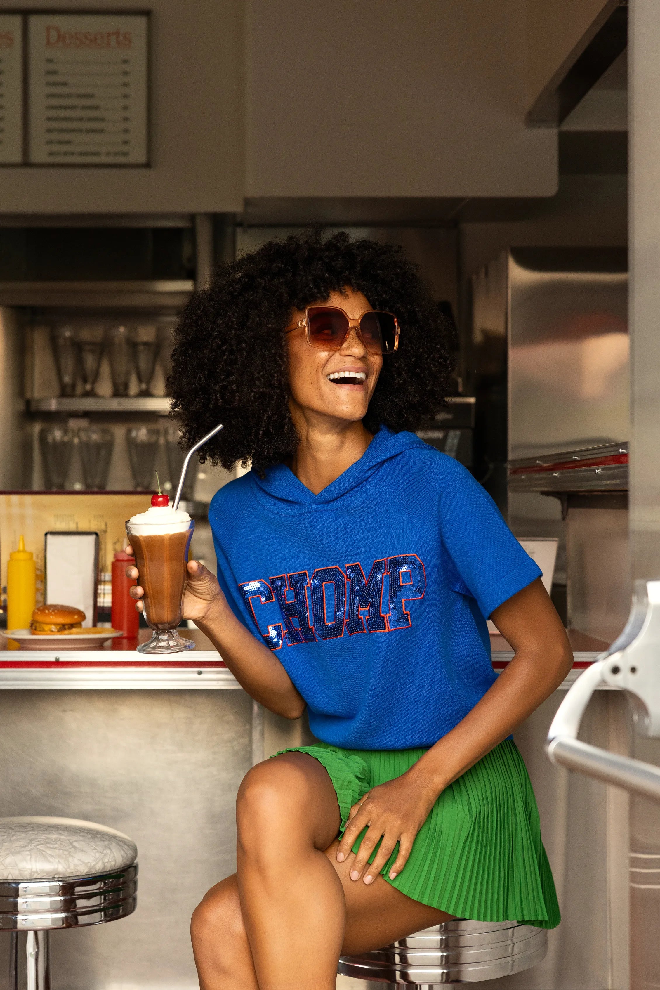 Chomp Short Sleeve Shine Knit Hoodie