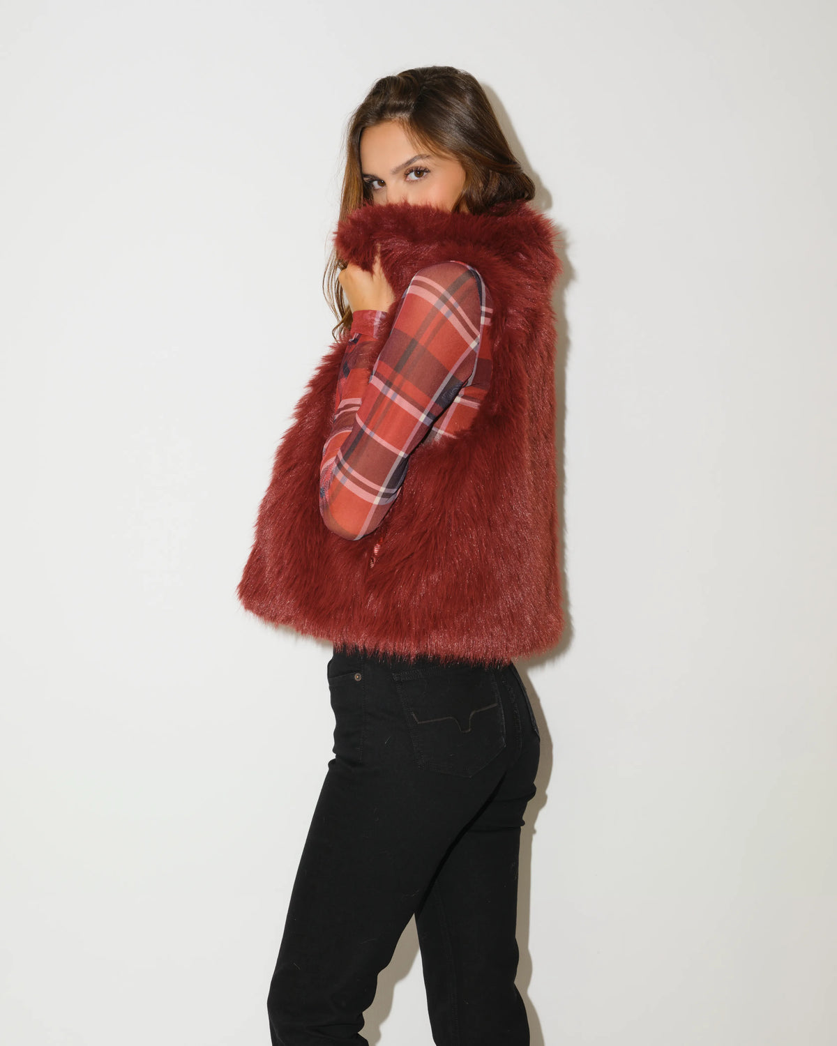 Oxblood Faux Fur Vest