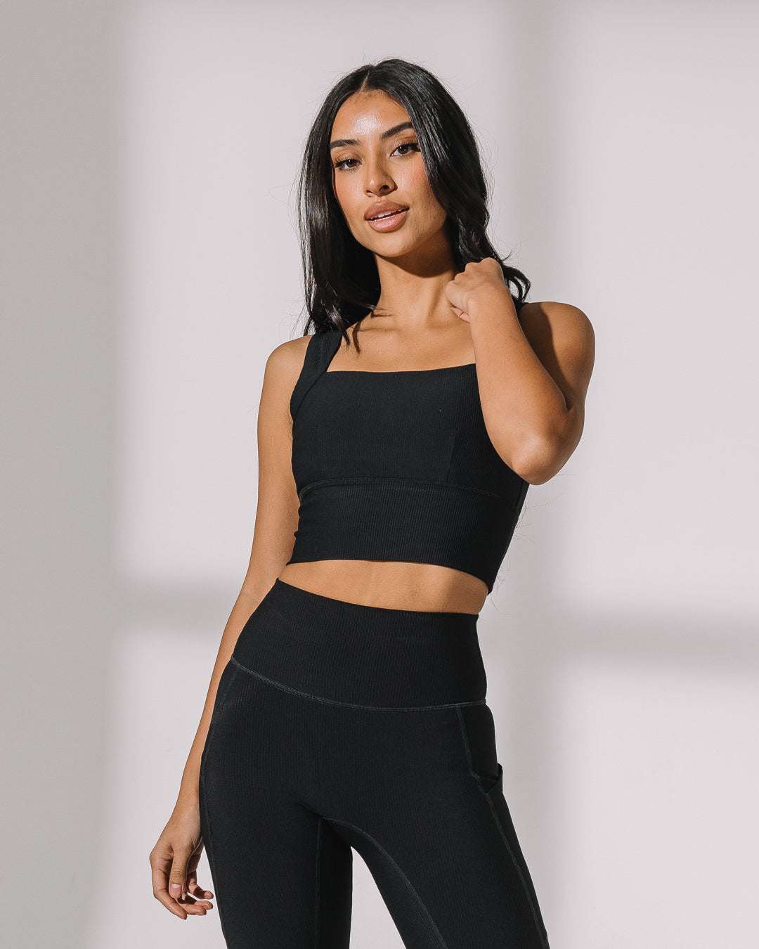 black square neck activewear tank top by kadyluxe, perfect for pilates, workouts, and everyday wear