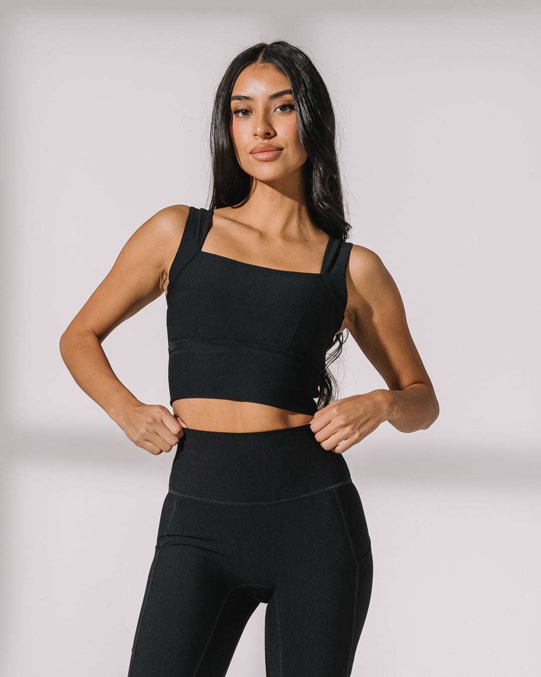 black square neck activewear tank top by kadyluxe, perfect for pilates, workouts, and everyday wear