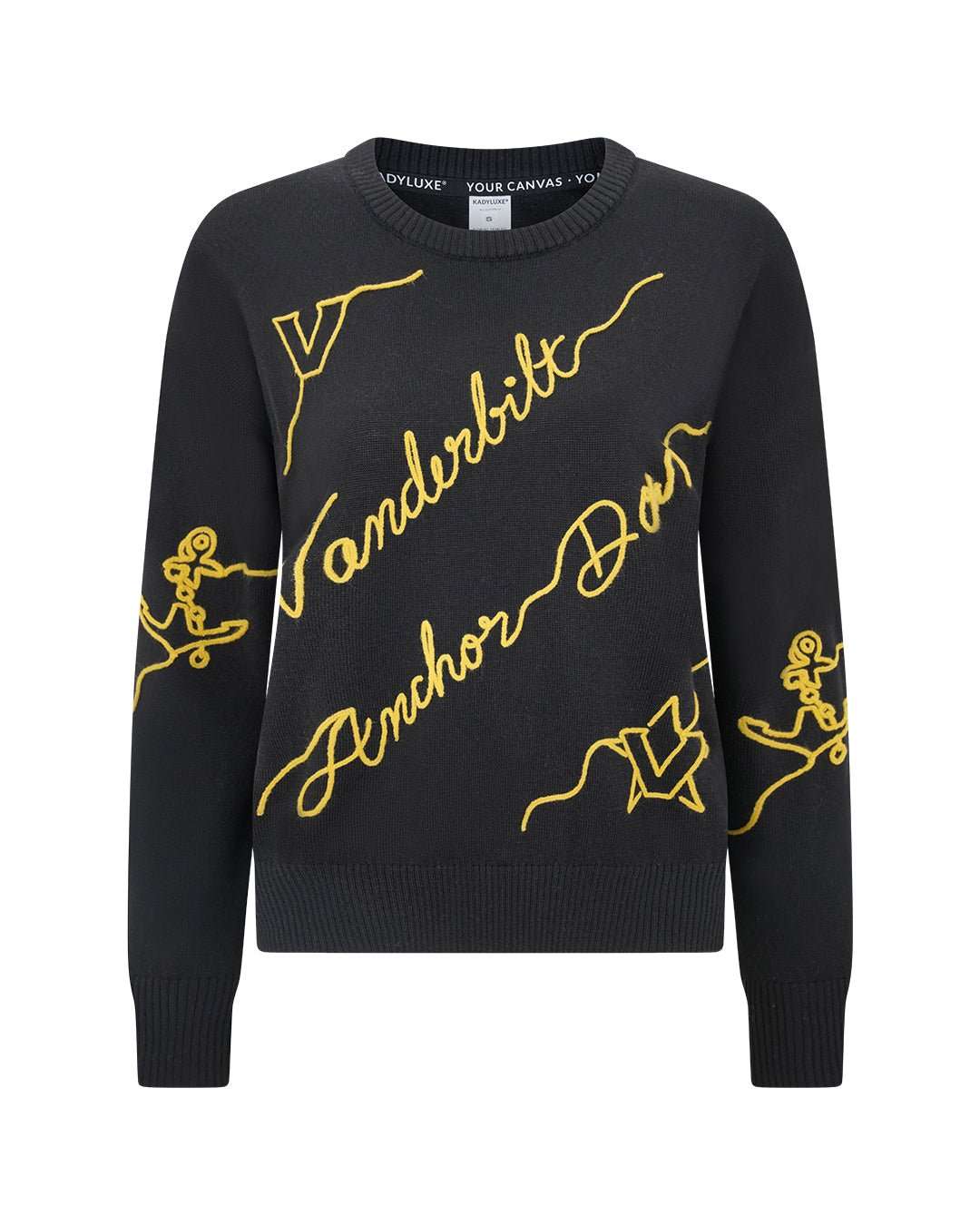 long sleeve sweater with vanderbilt anchor down embroidery, perfect for campus wear