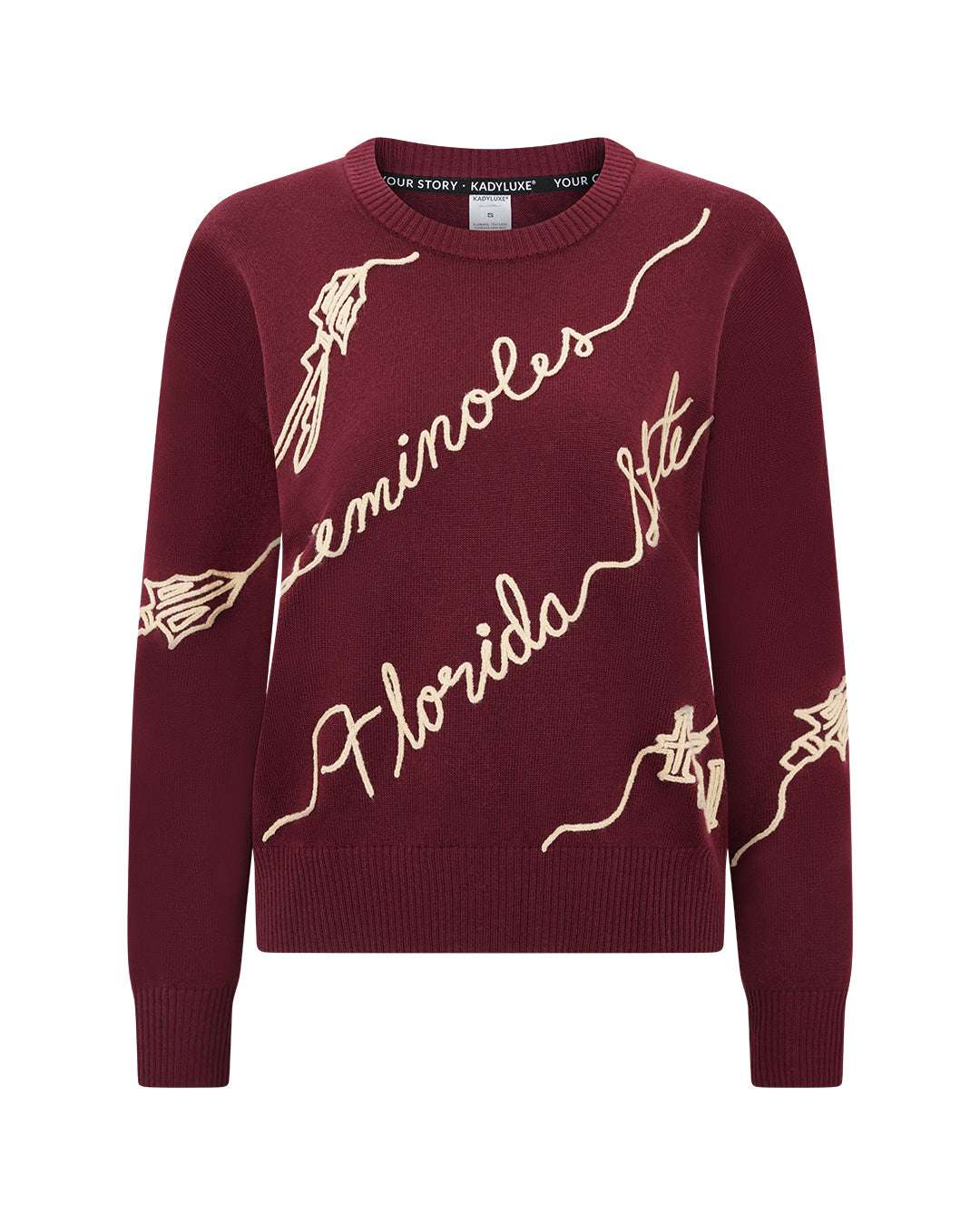 maroon crewneck sweater with florida state seminoles embroidery, styled for college tailgates