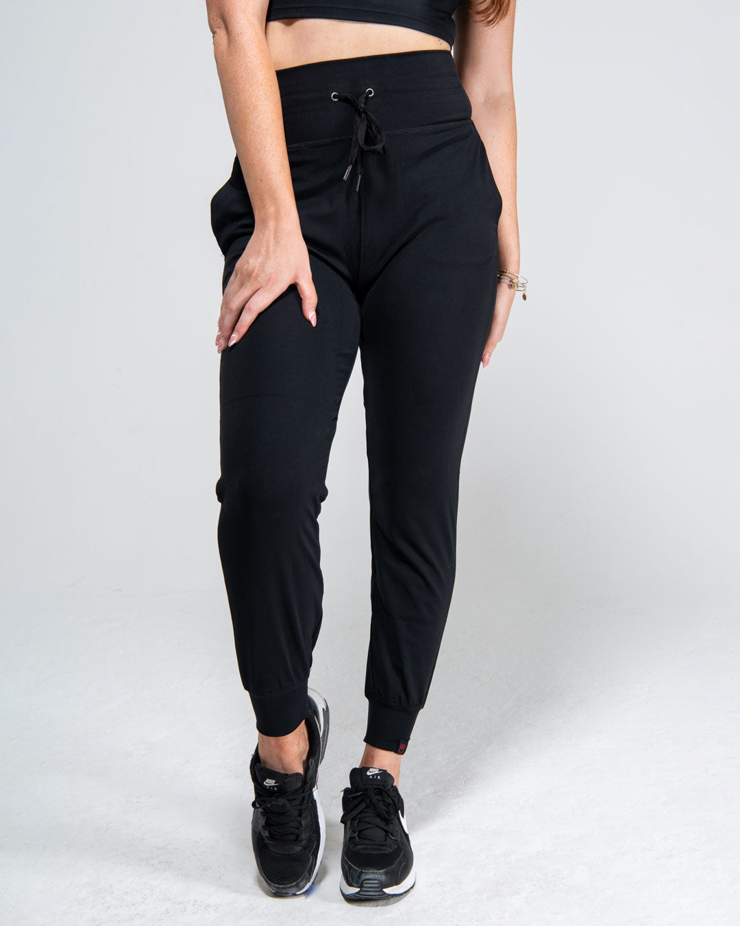 Front view of KADYLUXE Athleisure Jogger in Black
