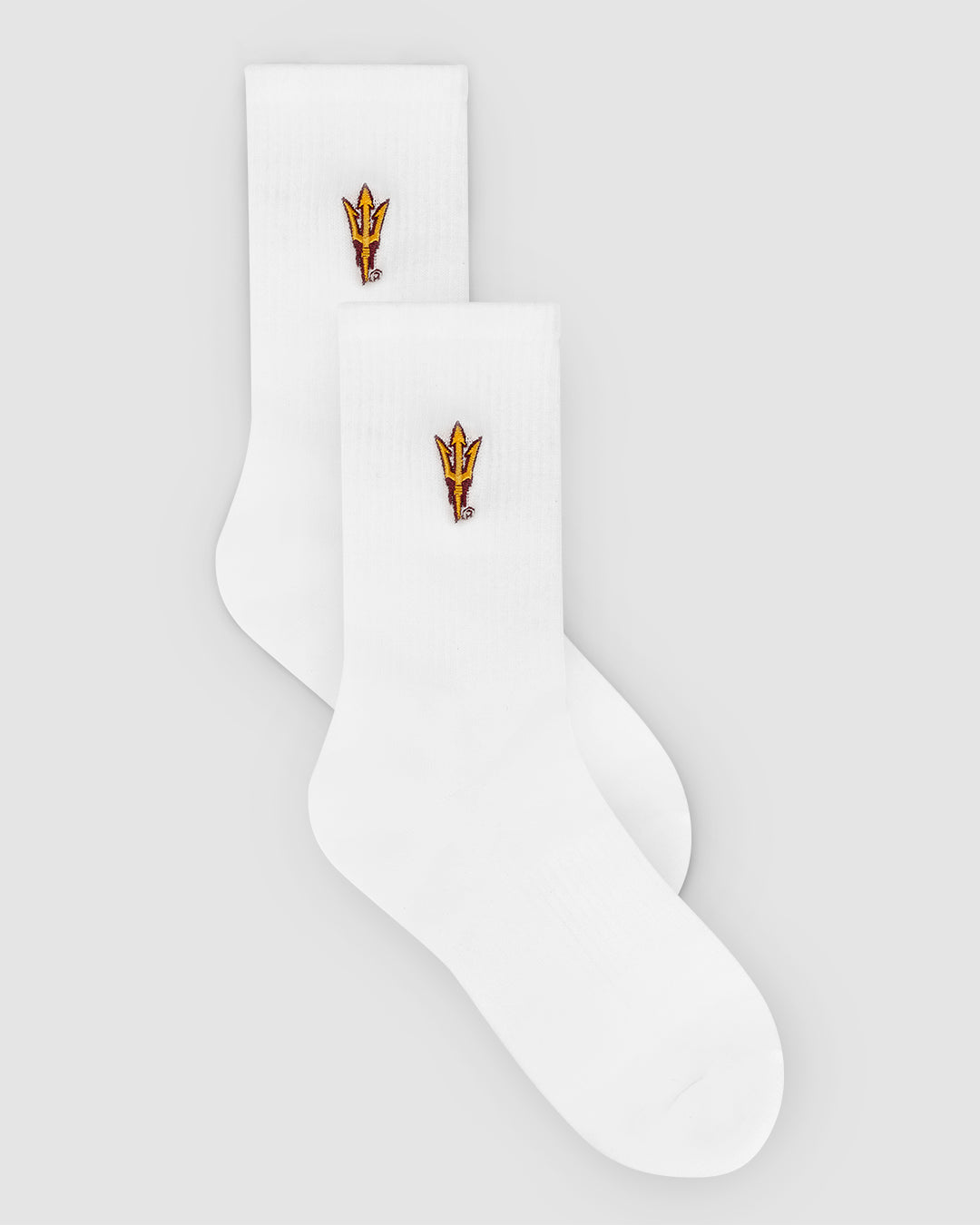 White crew sock with ASU patch, perfect for campus and lounging