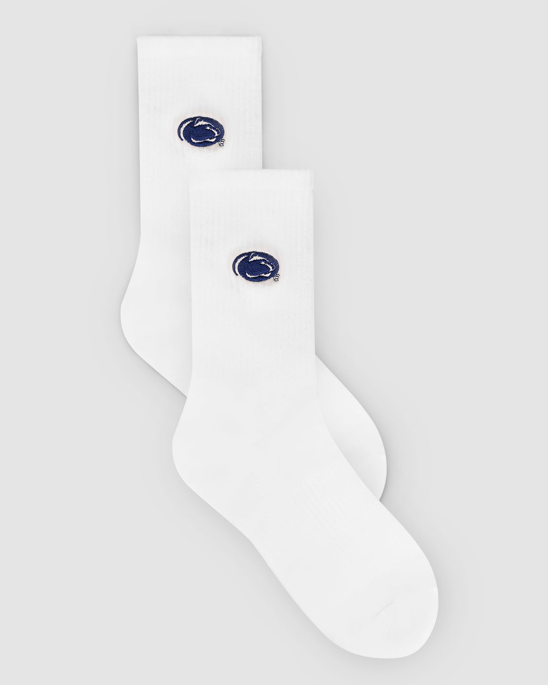 White crew sock with Penn State patch, perfect for campus and lounging