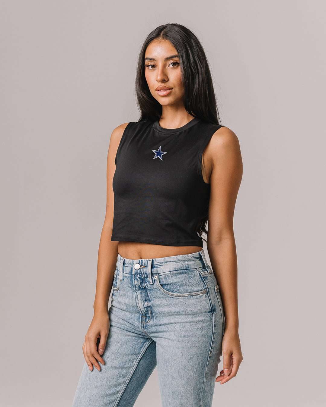 Black empower tank with Dallas Cowboys star logo, perfect for workouts, tailgates, or game day style.