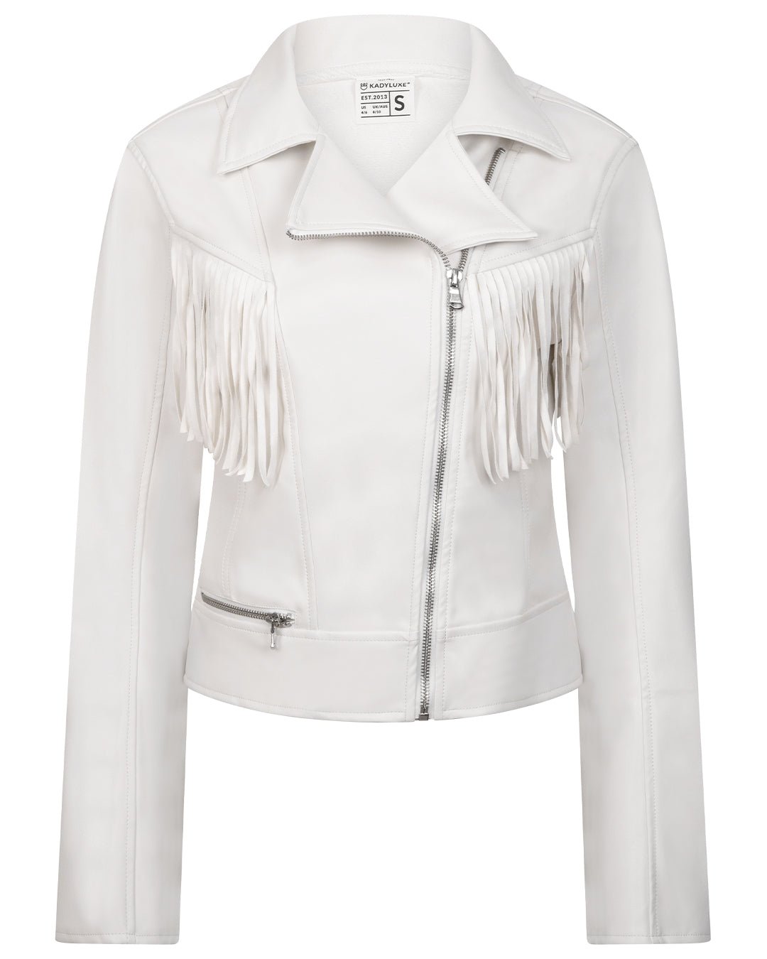 White fringe jacket with Dallas Cowboys star logo, perfect for game day, tailgates, or bold fan style.