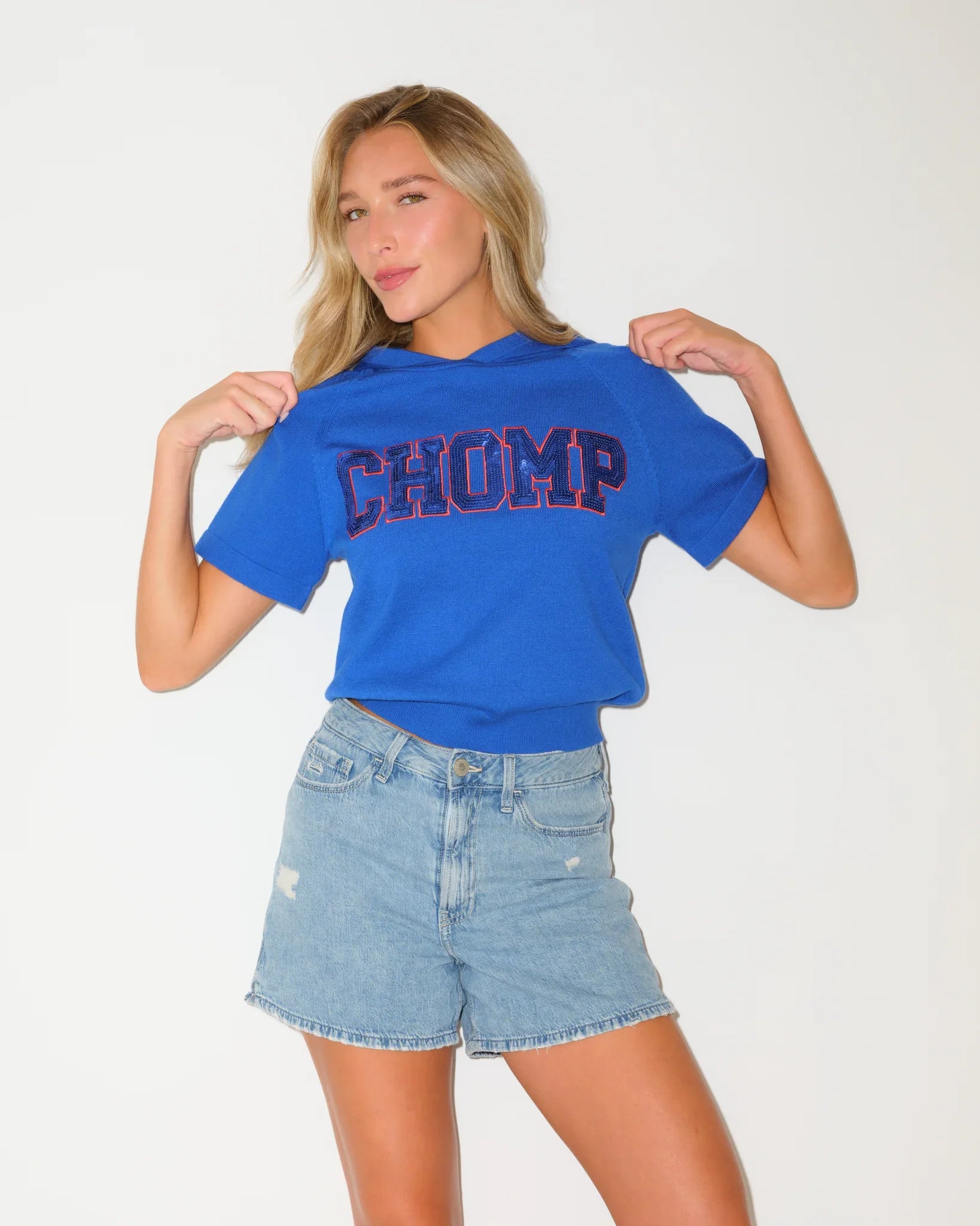 Chomp Short Sleeve Shine Knit Hoodie