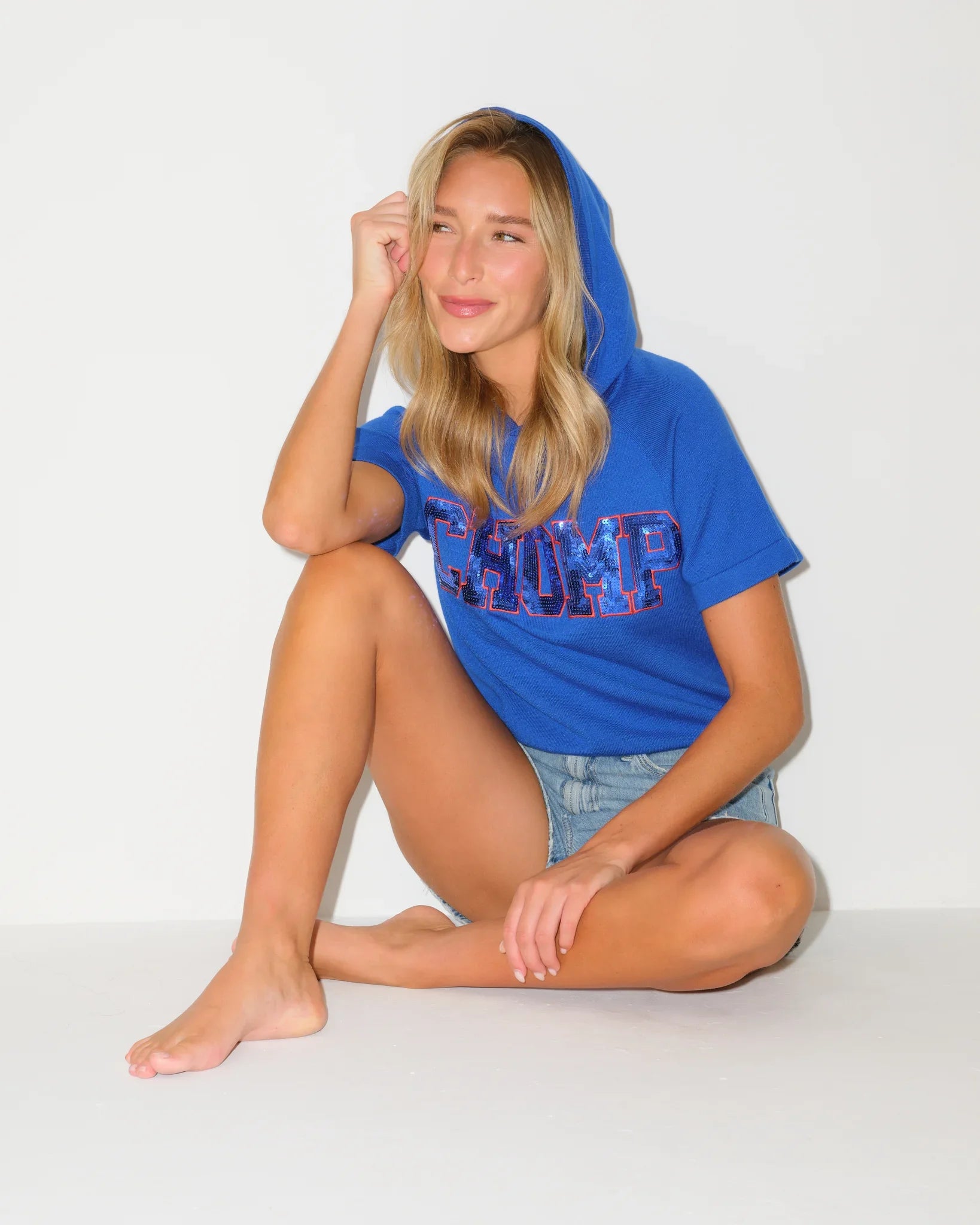 Chomp Short Sleeve Shine Knit Hoodie