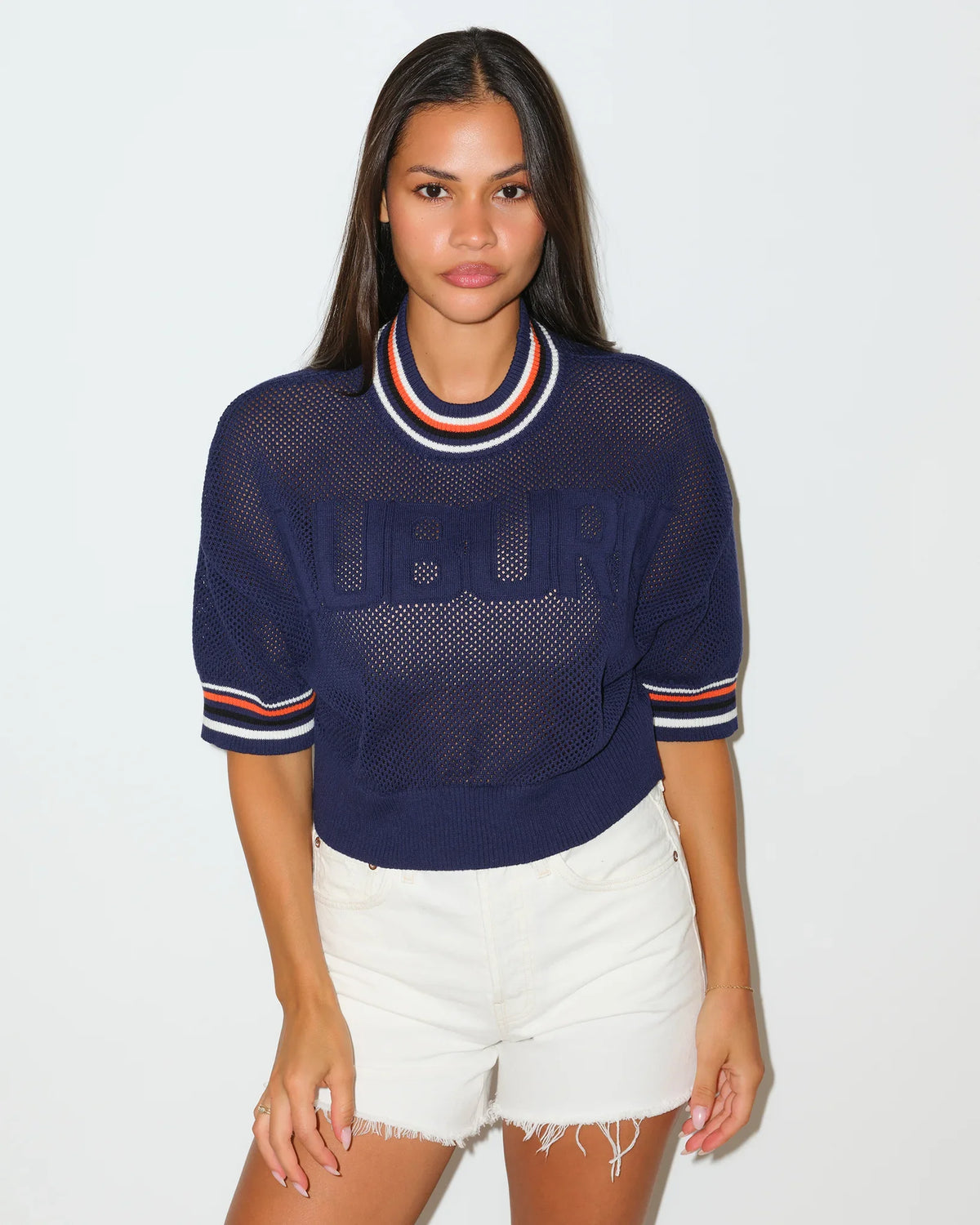 Navy Auburn Tigers cardigan sweater in burgundy with tan and white chest stripes, button-front styling, and embroidered team branding on the chest and hem.