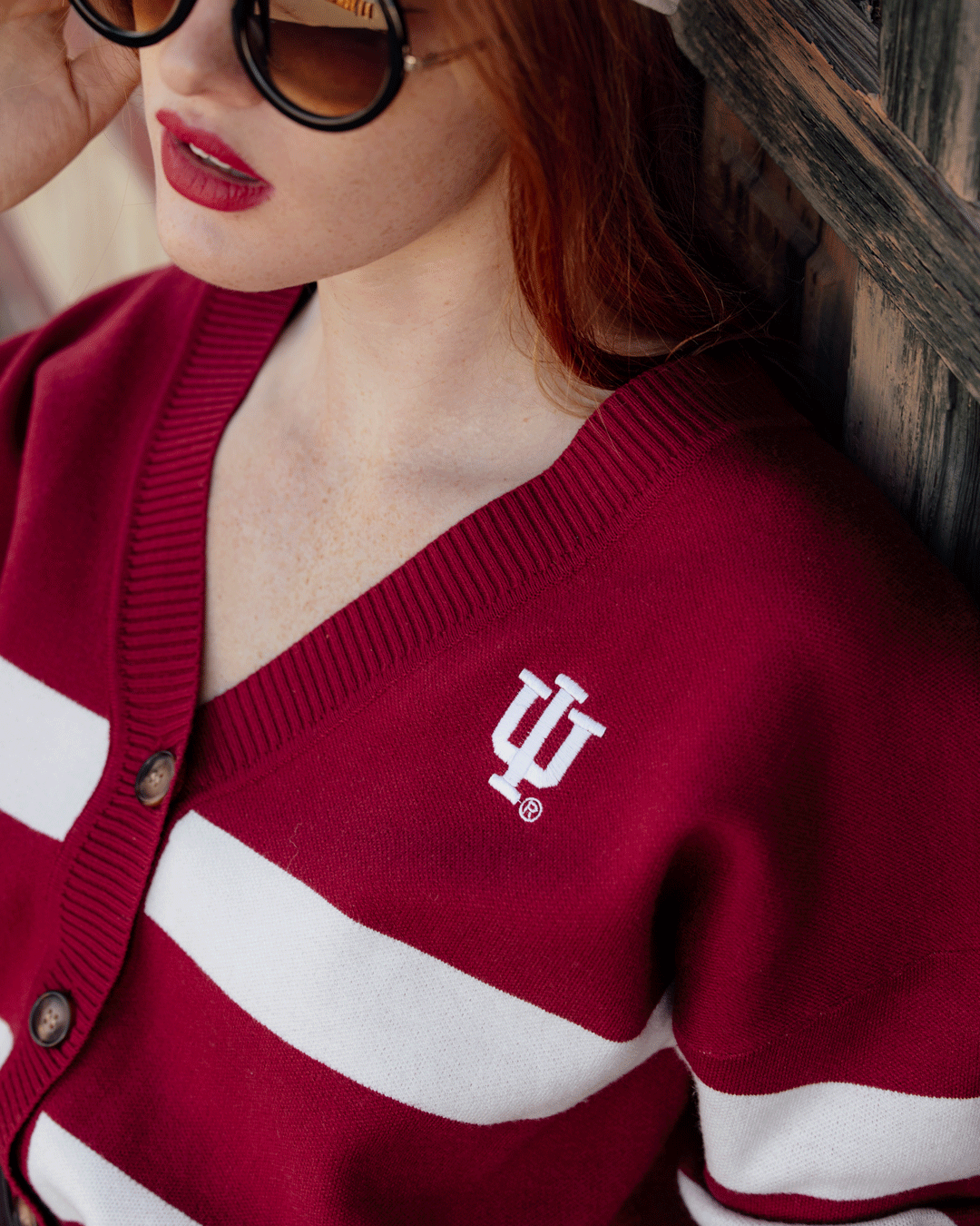 cardigan with indiana university hoosiers decoration, perfect for campus wear, alumni, and championship games.