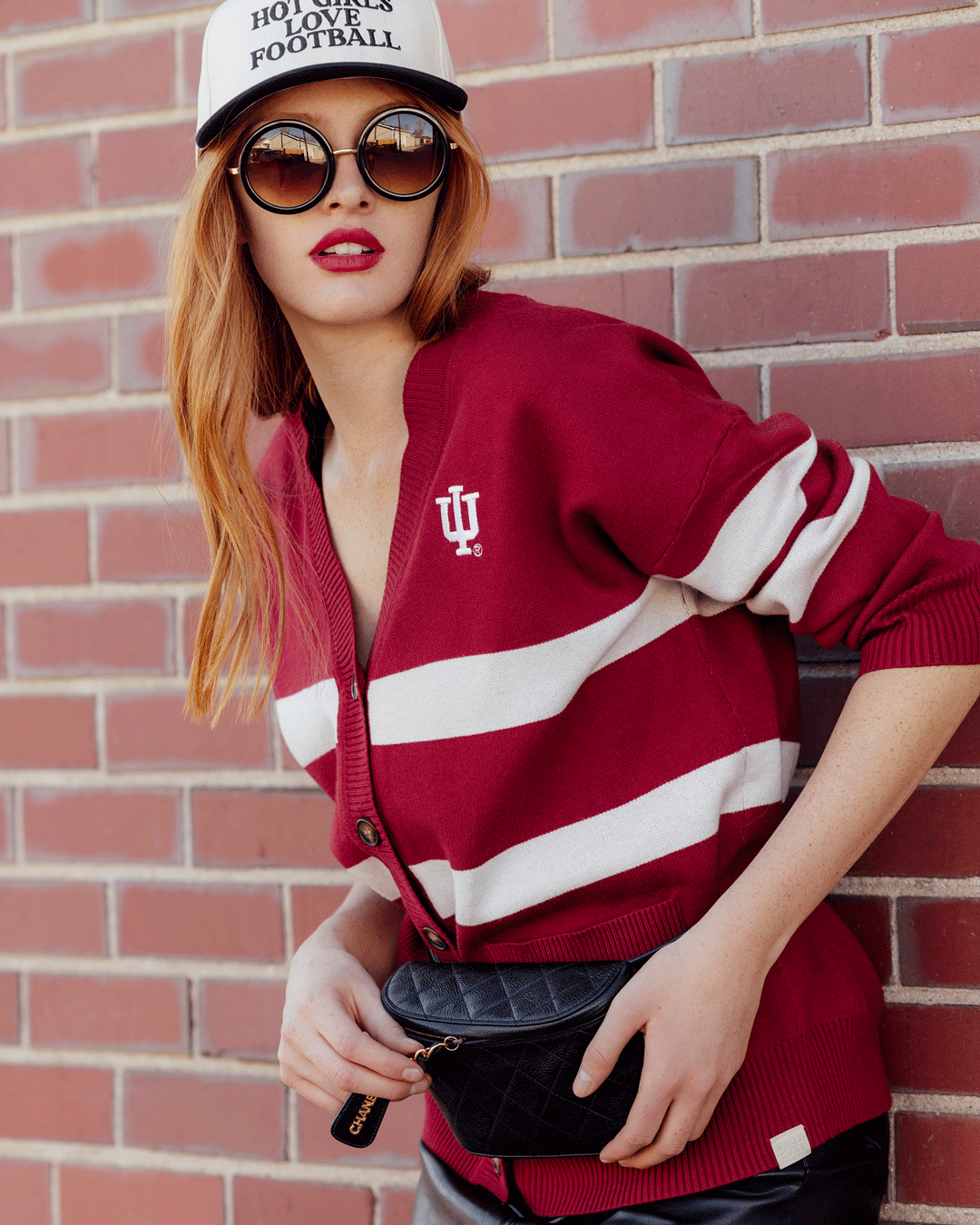 cardigan with indiana university hoosiers decoration, perfect for campus wear, alumni, and championship games.
