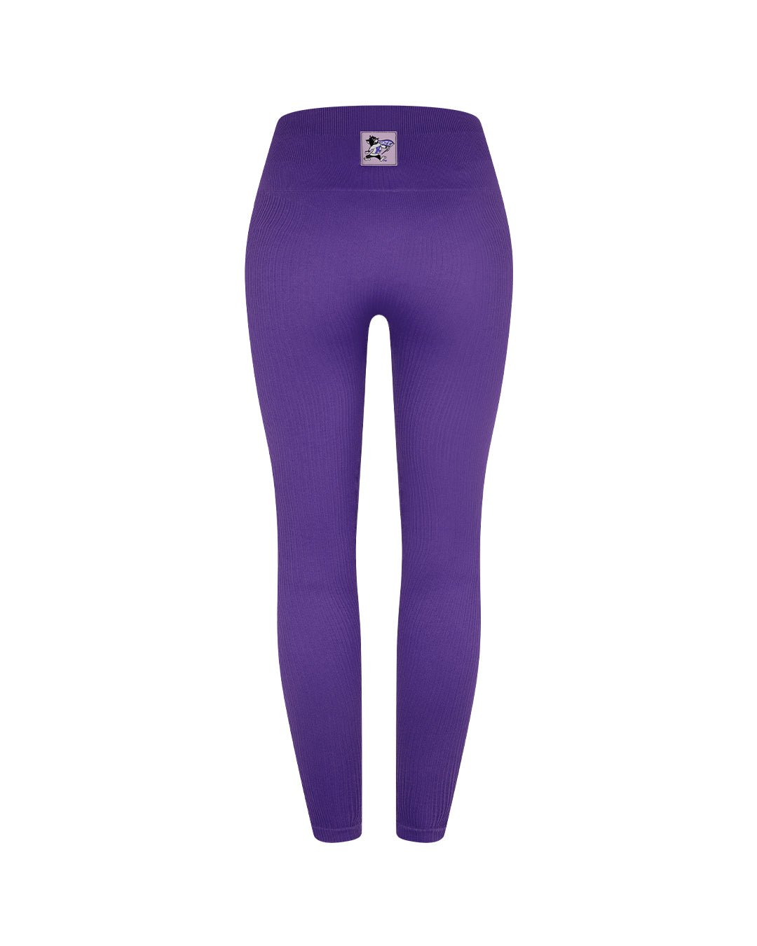 Purple seamless leggings with Kansas State Wildcats patch, styled for tailgates