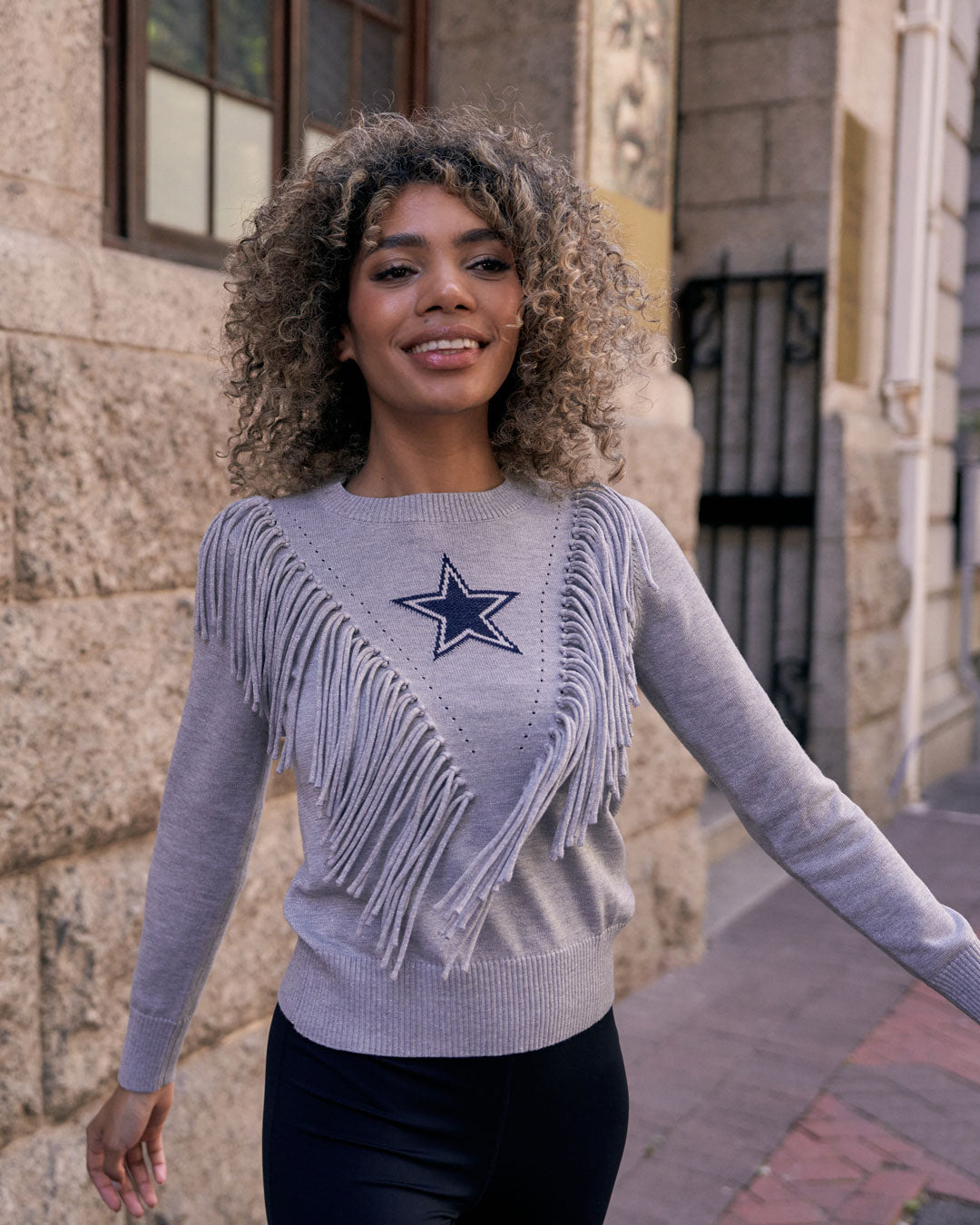 dallas cowboys fringe sparkle sweater kadyluxe