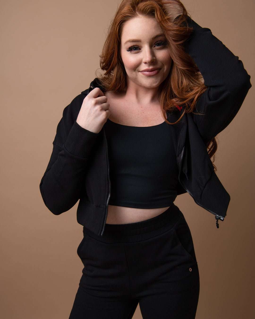 KADYLUXE® womens fleece zip hoodie in black front view