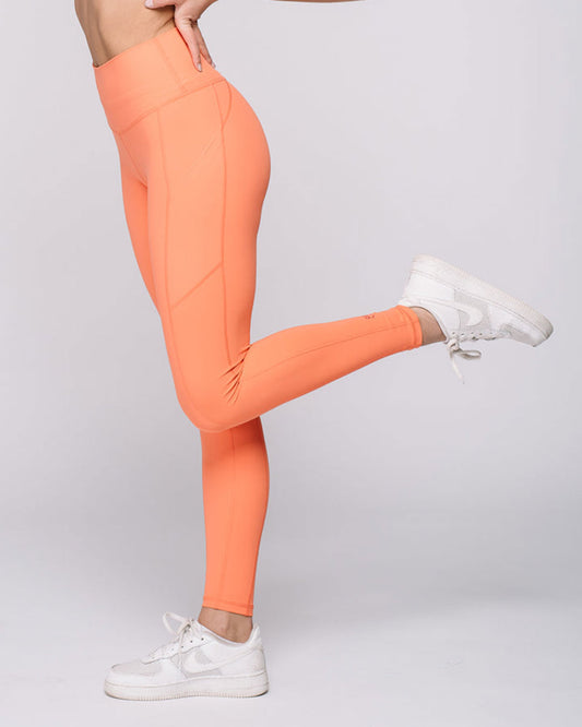 KADYLUXE® womens premium pocket legging in coral color close up view