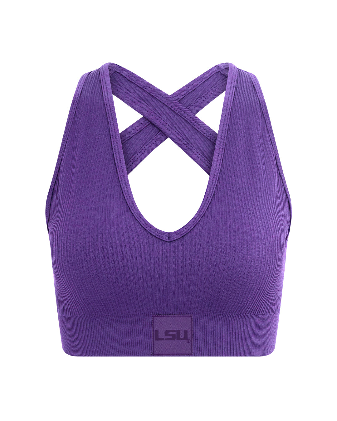 LSU Tigers purple seamless sports bra designed by KadyLuxe.