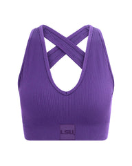 LSU Tigers purple seamless sports bra designed by KadyLuxe.