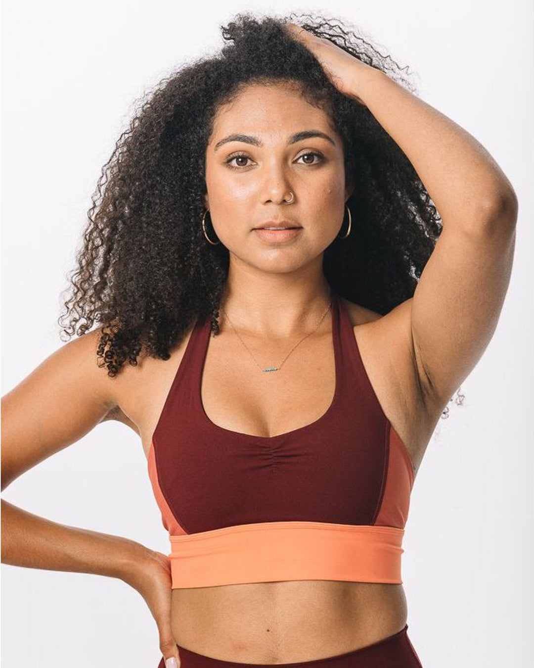 kadyluxe-womens-sports-bra-color-block-maroon-coral-outlet-price