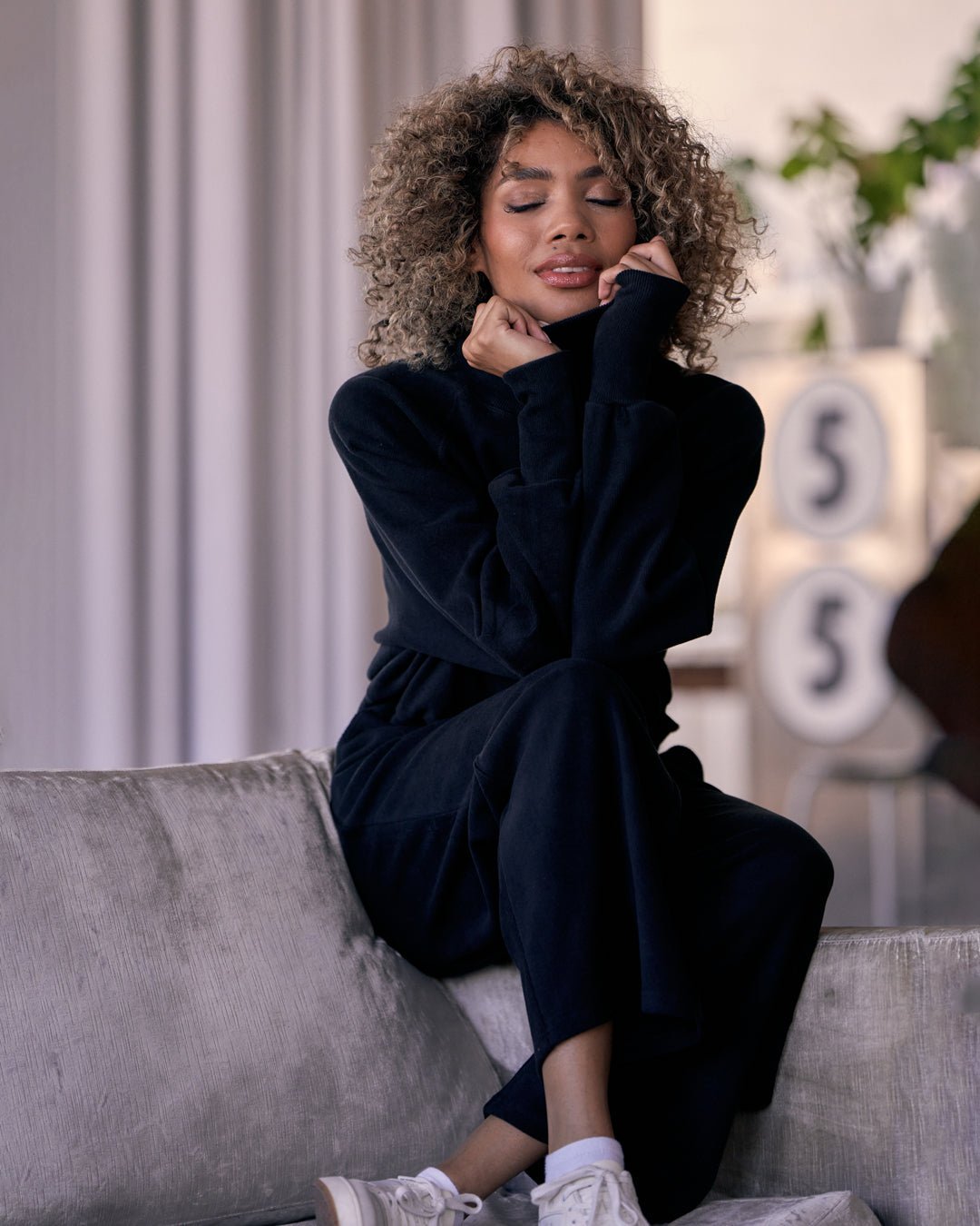 KADYLUXE® women's turtleneck lounge top in black corduroy