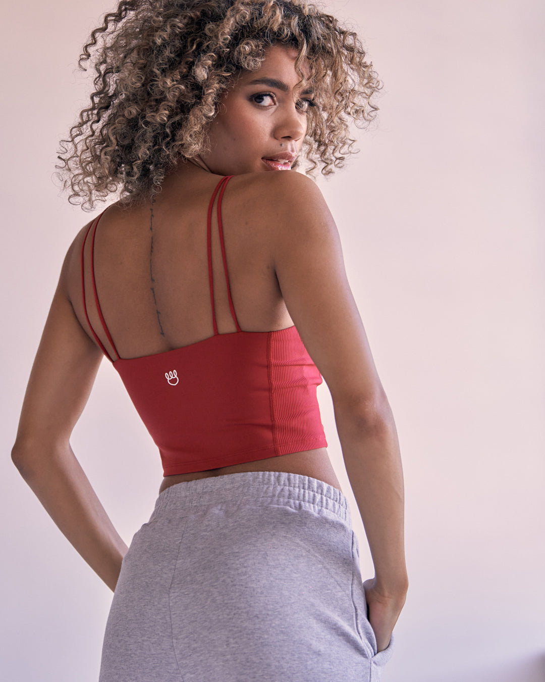 KADYLUXE® Countess Cami bra in cardinal red back side view.