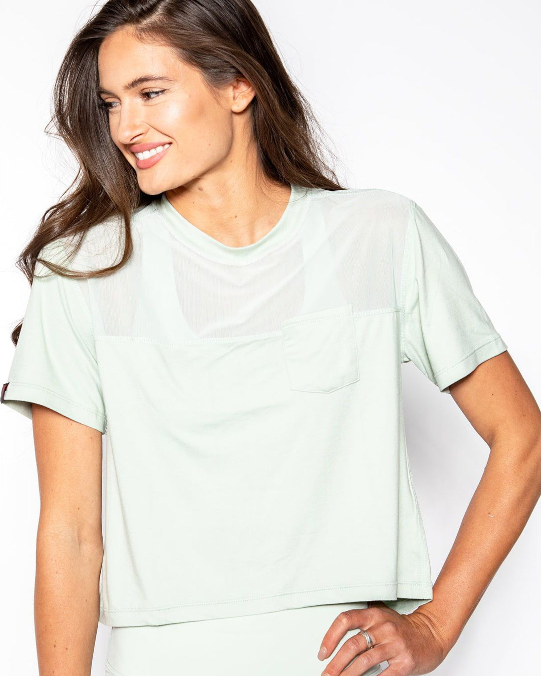 KADYLUXE® Milky Silk pocket crop tee in mint.