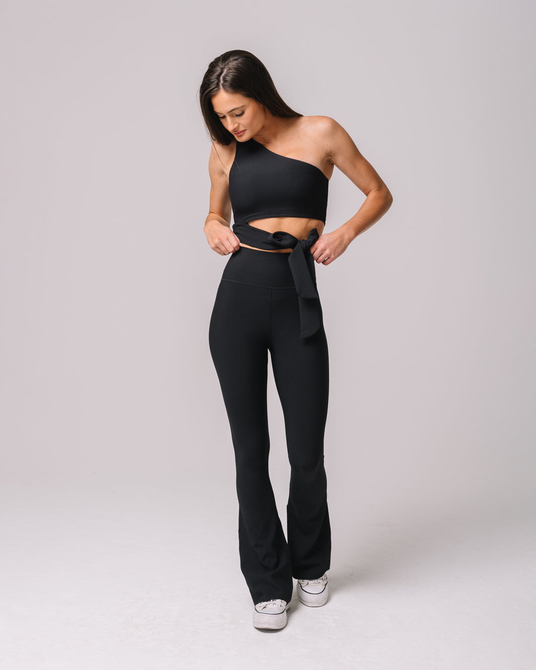 KADYLUXE® regal rib flare pant black front view