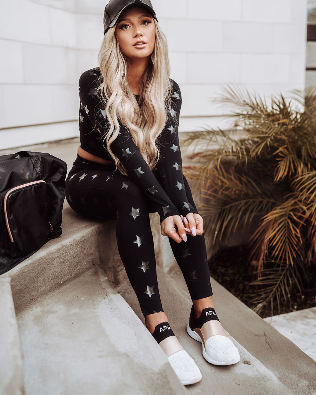 KADYLUXE® black star legging on blogger Stephanie Danielle.