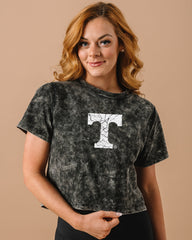 Front view of KADYLUXE Tennessee Volunteers Vintage Wash Tee in Black