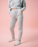 KADYLUXE® womens fleece sweatpant jogger in heather gray front close up view