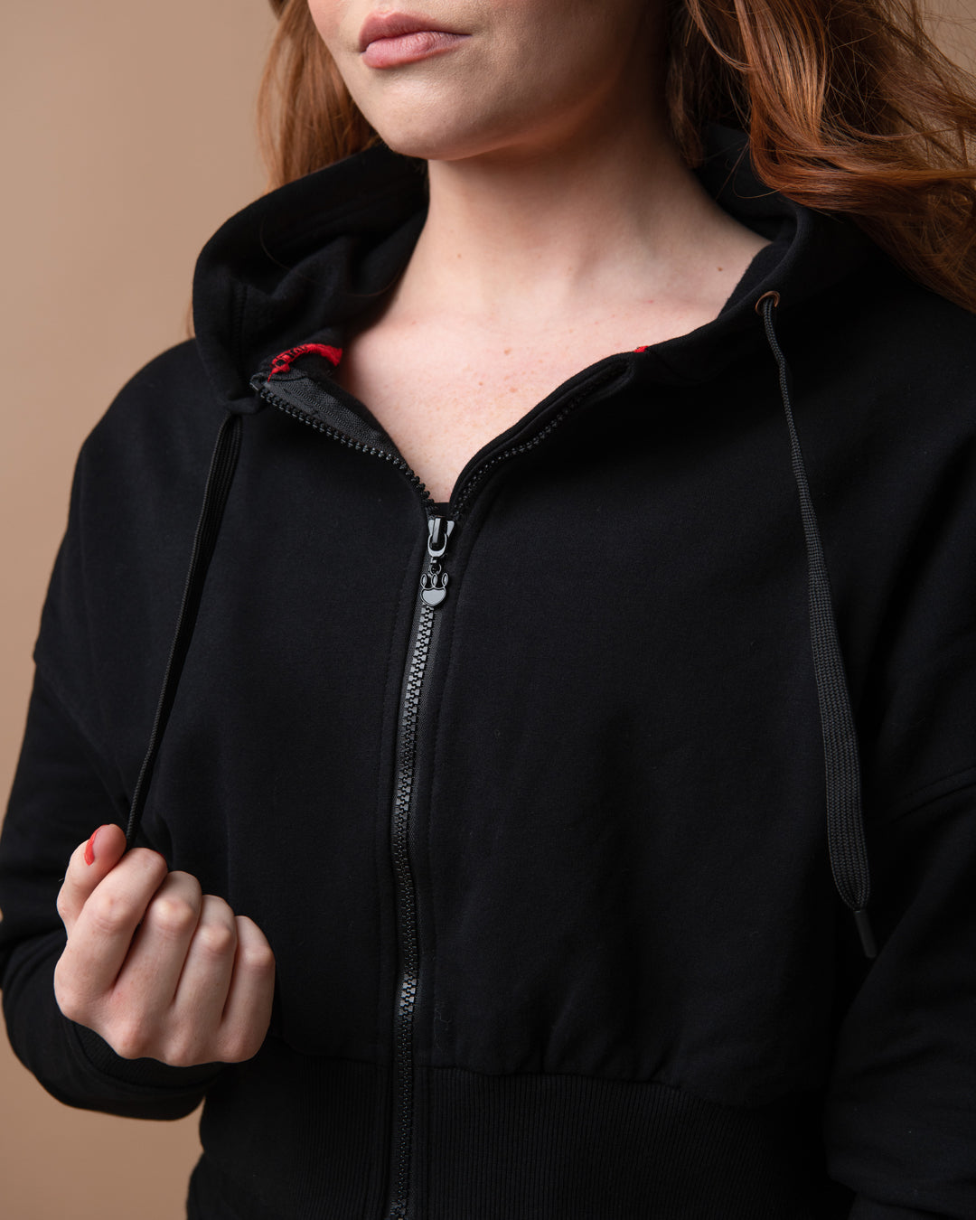 KADYLUXE® womens fleece zip hoodie in black close up view