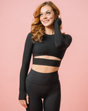 KADYLUXE® womens long sleeve top in black rib front view