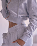KADYLUXE® womens fleece zip hoodie in heather gray front close up view