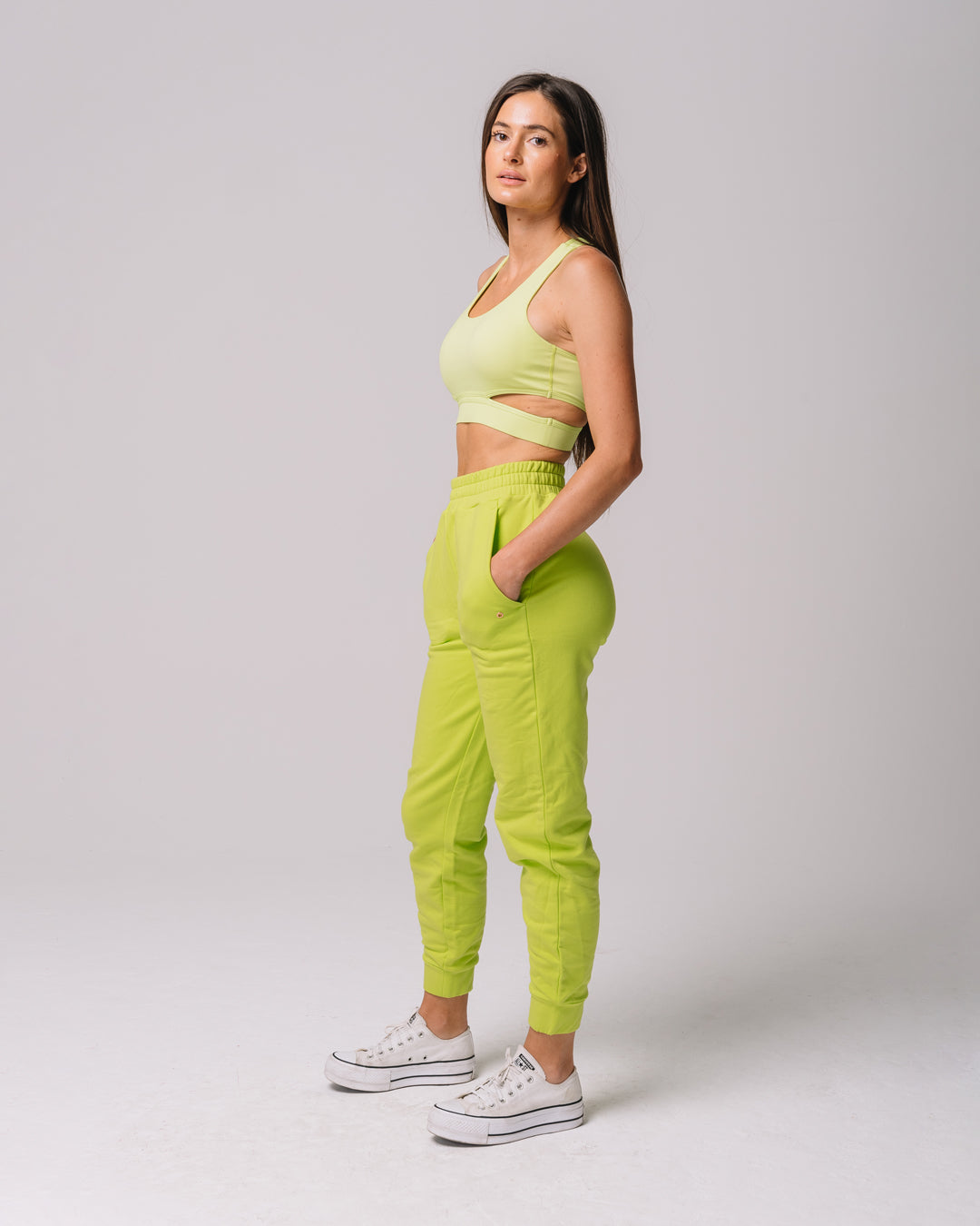 KADYLUXE® womens fleece sweatpant in lime color side view