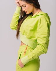 KADYLUXE® womens fleece zip hoodie in lime green color close up view