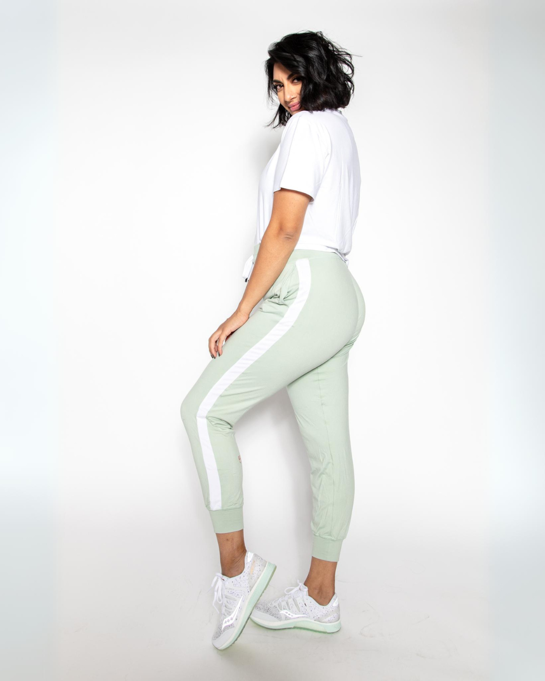 Side view of KADYLUXE® Milky Silk™ Lounge Jogger in Neo Mint