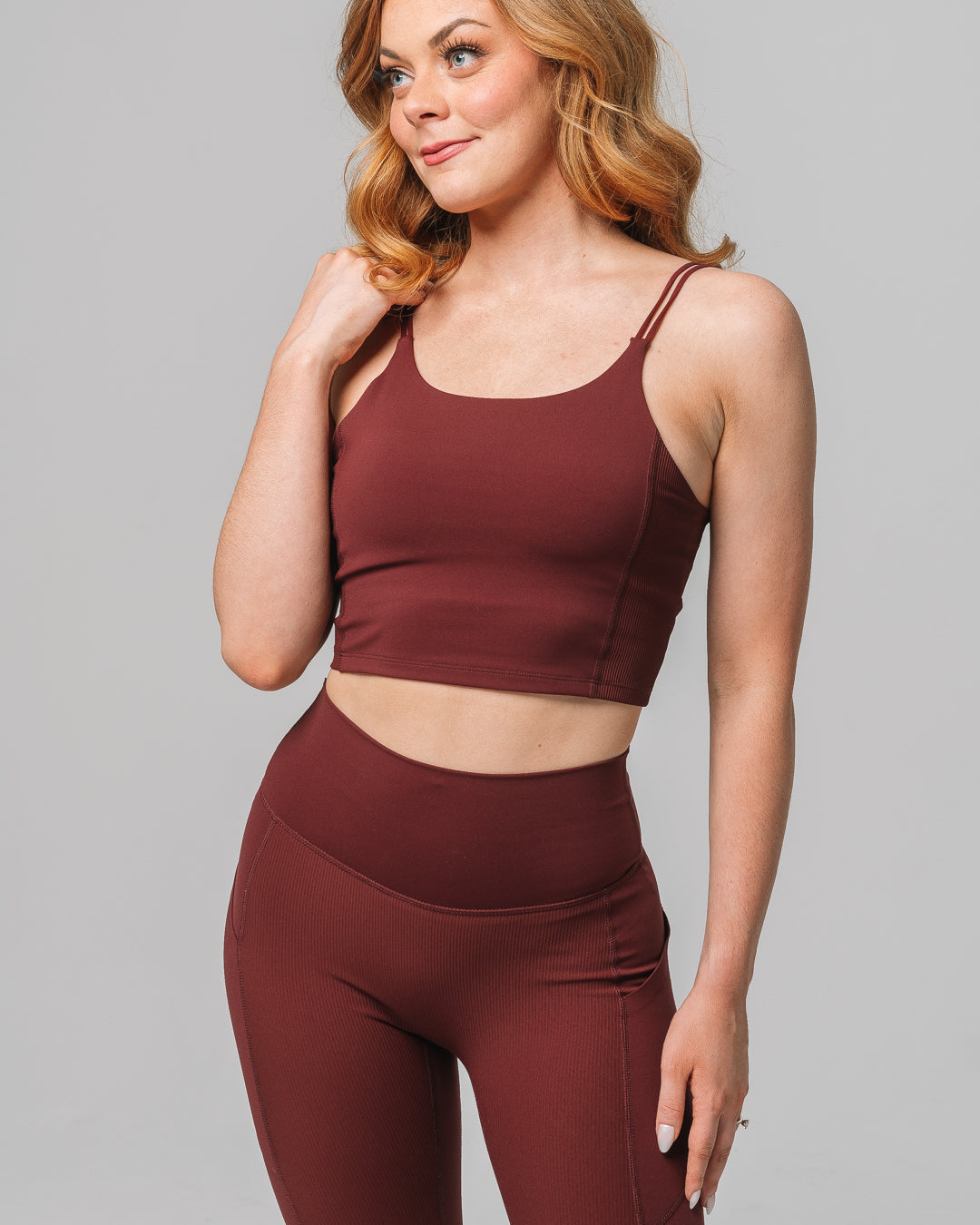 KADYLUXE® womens countess cami bra in color maroon front view.