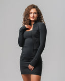 Front view of KADYLUXE® Midi Sports Jacket in Black
